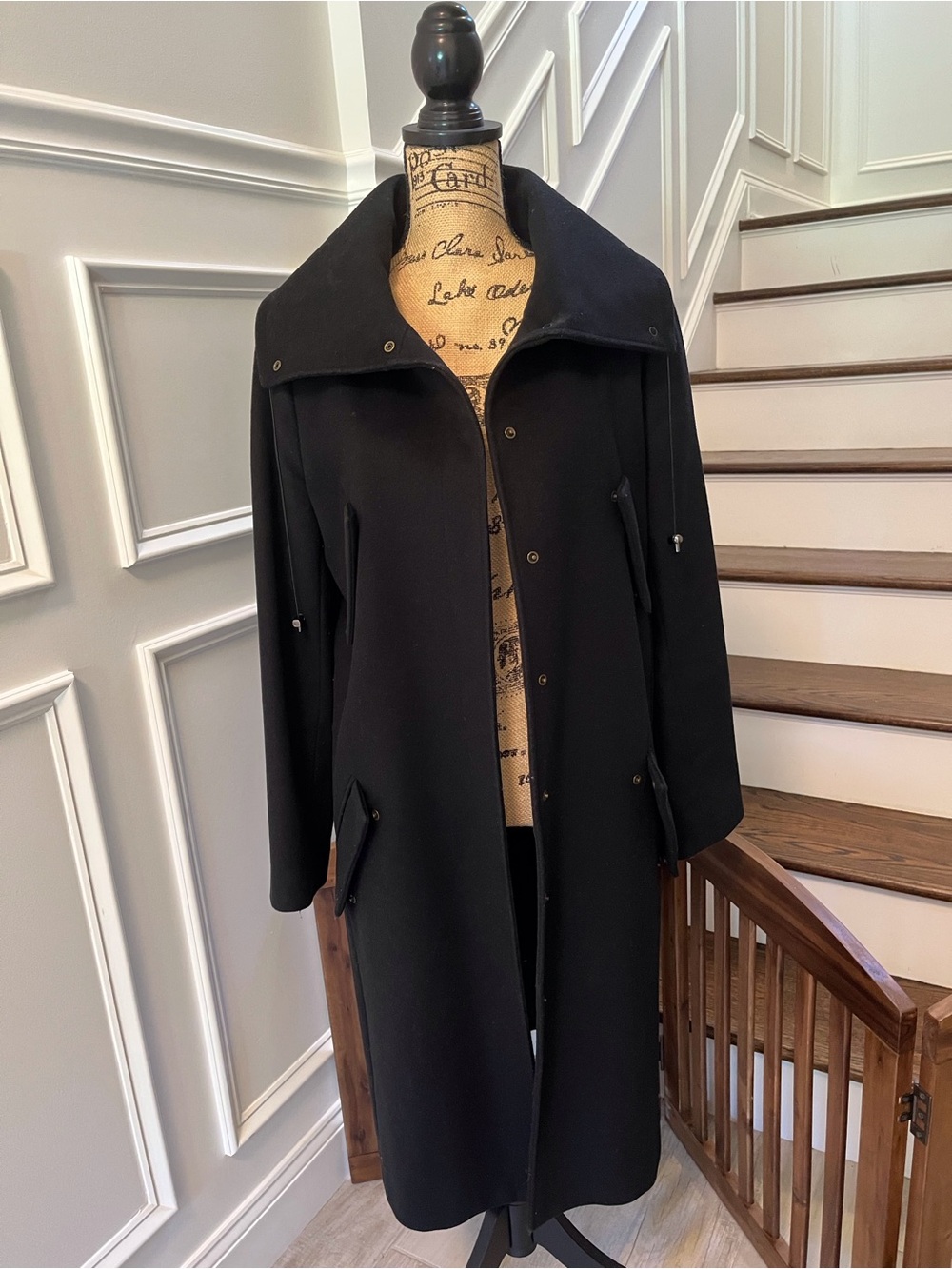Tombolini Black Hooded Long Trench Coat - Picture 5 of 6